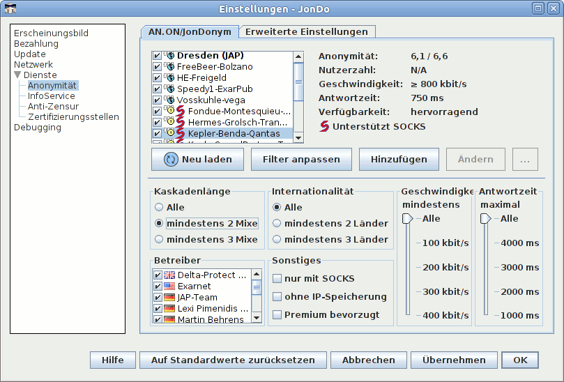 Filter für Mix-Kaskaden