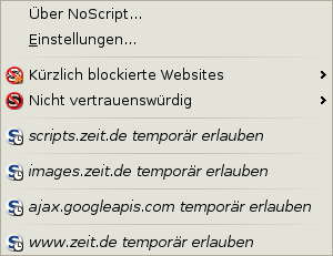 NoScript: Erlaubnis erteilen