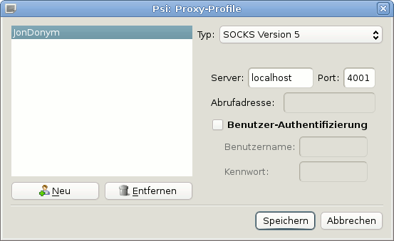 JonDonym Proxy Profil für Psi
