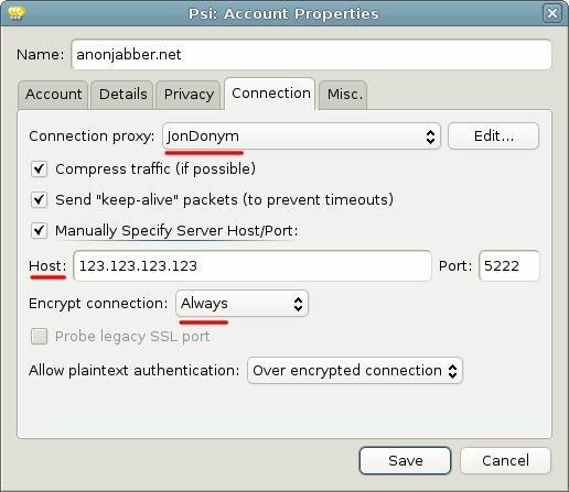 JonDonym Proxy Profil für Psi
