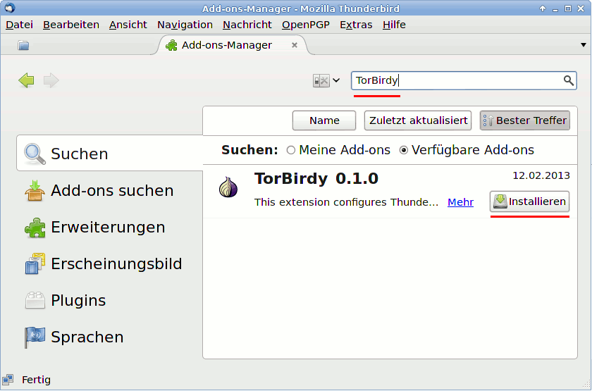 TorBirdy installieren
